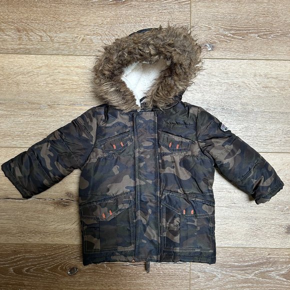 Rothschild Toddler Boy Camouflage Faux Fur Hoodie Jacket Sz 3/6 Months - Picture 1 of 5